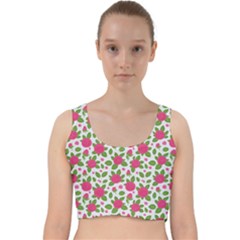 Flowers Leaves Roses Pattern Floral Nature Background Velvet Racer Back Crop Top