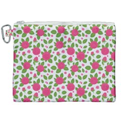 Flowers Leaves Roses Pattern Floral Nature Background Canvas Cosmetic Bag (xxl)