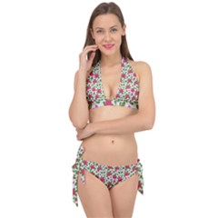 Flowers Leaves Roses Pattern Floral Nature Background Tie It Up Bikini Set