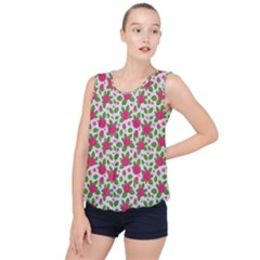 Flowers Leaves Roses Pattern Floral Nature Background Bubble Hem Chiffon Tank Top by Maspions