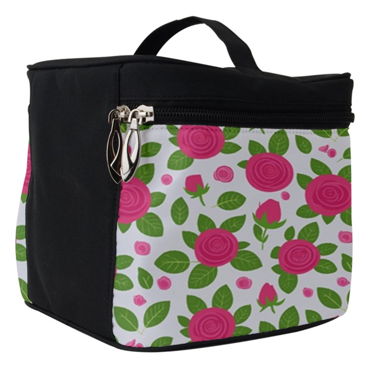 Flowers Leaves Roses Pattern Floral Nature Background Make Up Travel Bag (Small)