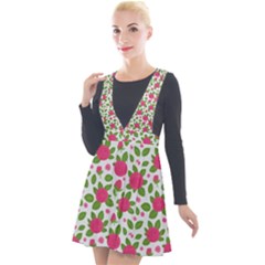 Flowers Leaves Roses Pattern Floral Nature Background Plunge Pinafore Velour Dress