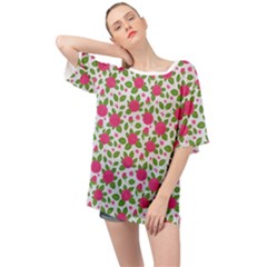 Flowers Leaves Roses Pattern Floral Nature Background Oversized Chiffon Top