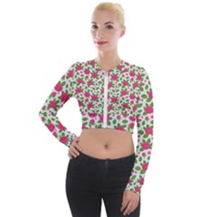 Flowers Leaves Roses Pattern Floral Nature Background Long Sleeve Cropped Velvet Jacket