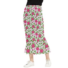 Flowers Leaves Roses Pattern Floral Nature Background Maxi Fishtail Chiffon Skirt