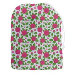 Flowers Leaves Roses Pattern Floral Nature Background Drawstring Pouch (3xl)