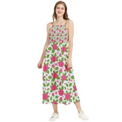 Flowers Leaves Roses Pattern Floral Nature Background Boho Sleeveless Summer Dress