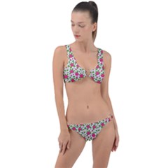 Flowers Leaves Roses Pattern Floral Nature Background Ring Detail Crop Bikini Set