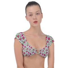 Flowers Leaves Roses Pattern Floral Nature Background Cap Sleeve Ring Bikini Top