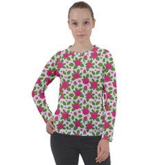 Flowers Leaves Roses Pattern Floral Nature Background Women s Long Sleeve Raglan T-shirt