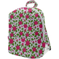 Flowers Leaves Roses Pattern Floral Nature Background Zip Up Backpack