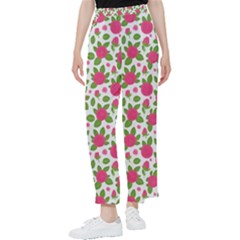 Flowers Leaves Roses Pattern Floral Nature Background Women s Pants 