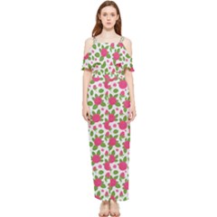 Flowers Leaves Roses Pattern Floral Nature Background Draped Sleeveless Chiffon Jumpsuit