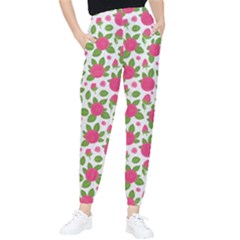 Flowers Leaves Roses Pattern Floral Nature Background Women s Tapered Pants