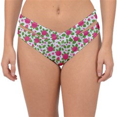 Flowers Leaves Roses Pattern Floral Nature Background Double Strap Halter Bikini Bottoms