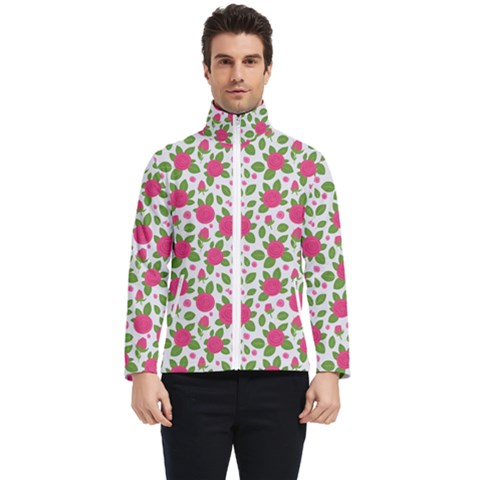 Flowers Leaves Roses Pattern Floral Nature Background Men s Bomber Jacket by Maspions