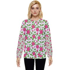 Flowers Leaves Roses Pattern Floral Nature Background Hidden Pocket Sweatshirt