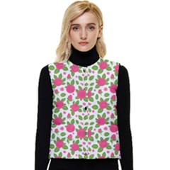 Flowers Leaves Roses Pattern Floral Nature Background Women s Button Up Puffer Vest