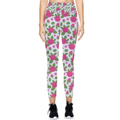 Flowers Leaves Roses Pattern Floral Nature Background Pocket Leggings 