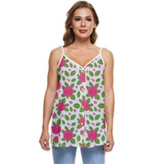 Flowers Leaves Roses Pattern Floral Nature Background Casual Spaghetti Strap Chiffon Top