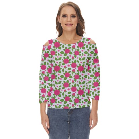 Flowers Leaves Roses Pattern Floral Nature Background Cut Out Wide Sleeve Top by Maspions