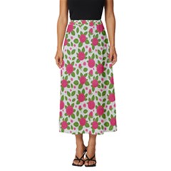 Flowers Leaves Roses Pattern Floral Nature Background Classic Midi Chiffon Skirt