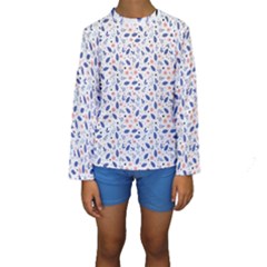 Background Pattern Floral Leaves Flowers Kids  Long Sleeve Swimwear