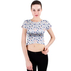 Background Pattern Floral Leaves Flowers Crew Neck Crop Top