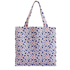 Background Pattern Floral Leaves Flowers Zipper Grocery Tote Bag