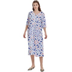 Background Pattern Floral Leaves Flowers Women s Cotton 3/4 Sleeve Nightgown