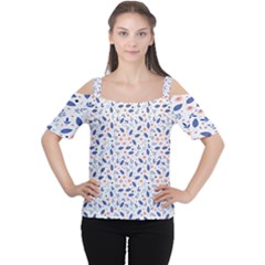 Background Pattern Floral Leaves Flowers Cutout Shoulder T-shirt