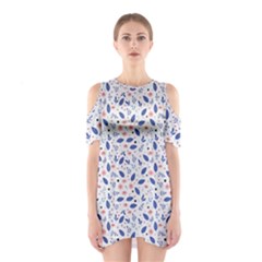 Background Pattern Floral Leaves Flowers Shoulder Cutout One Piece Dress