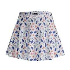 Background Pattern Floral Leaves Flowers Mini Flare Skirt