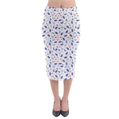 Background Pattern Floral Leaves Flowers Midi Pencil Skirt