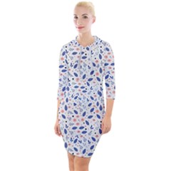 Background Pattern Floral Leaves Flowers Quarter Sleeve Hood Bodycon Dress