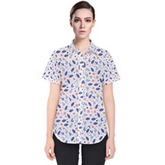 Background Pattern Floral Leaves Flowers Women s Short Sleeve Shirt