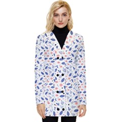 Background Pattern Floral Leaves Flowers Button Up Hooded Coat 