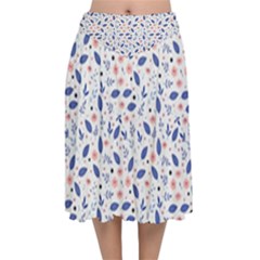 Background Pattern Floral Leaves Flowers Velvet Flared Midi Skirt