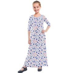 Background Pattern Floral Leaves Flowers Kids  Quarter Sleeve Maxi Dress by Maspions