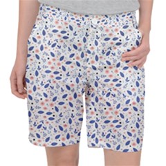 Background Pattern Floral Leaves Flowers Women s Pocket Shorts