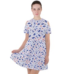 Background Pattern Floral Leaves Flowers Short Sleeve Shoulder Cut Out Dress  by Maspions