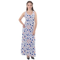 Background Pattern Floral Leaves Flowers Sleeveless Velour Maxi Dress