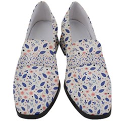 Background Pattern Floral Leaves Flowers Women s Chunky Heel Loafers