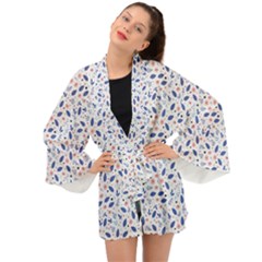 Background Pattern Floral Leaves Flowers Long Sleeve Kimono