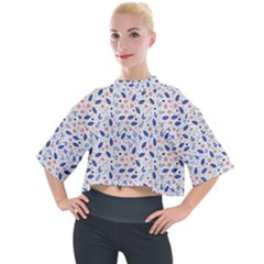 Background Pattern Floral Leaves Flowers Mock Neck T-shirt