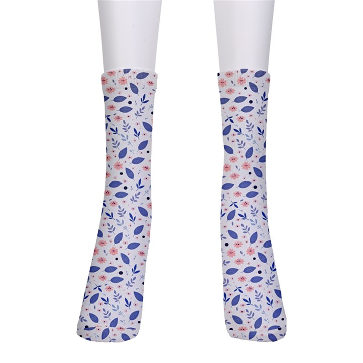 Background Pattern Floral Leaves Flowers Crew Socks