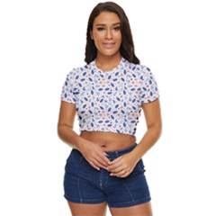 Background Pattern Floral Leaves Flowers Side Button Cropped T-shirt by Maspions