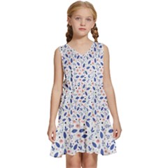 Background Pattern Floral Leaves Flowers Kids  Sleeveless Tiered Mini Dress