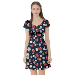 Flowers Pattern Floral Antique Floral Nature Flower Graphic Short Sleeve Skater Dress