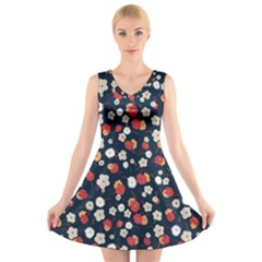 Flowers Pattern Floral Antique Floral Nature Flower Graphic V-neck Sleeveless Dress